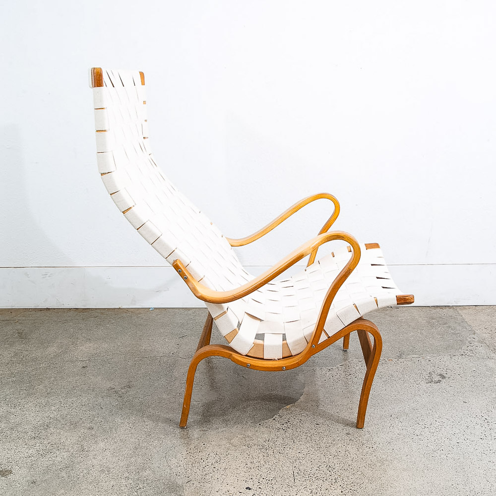 Mid Century Danish Modern Lounge Chairs Dux Bruno Mathsson Pernilla Canvas White - Image 3