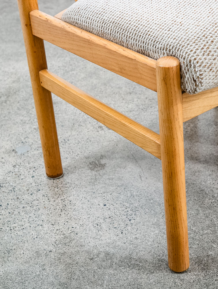 Mid Century Modern Dining Chairs Set 6 Oatmeal Tweed Solid Wood Vintage Fabric - Image 9