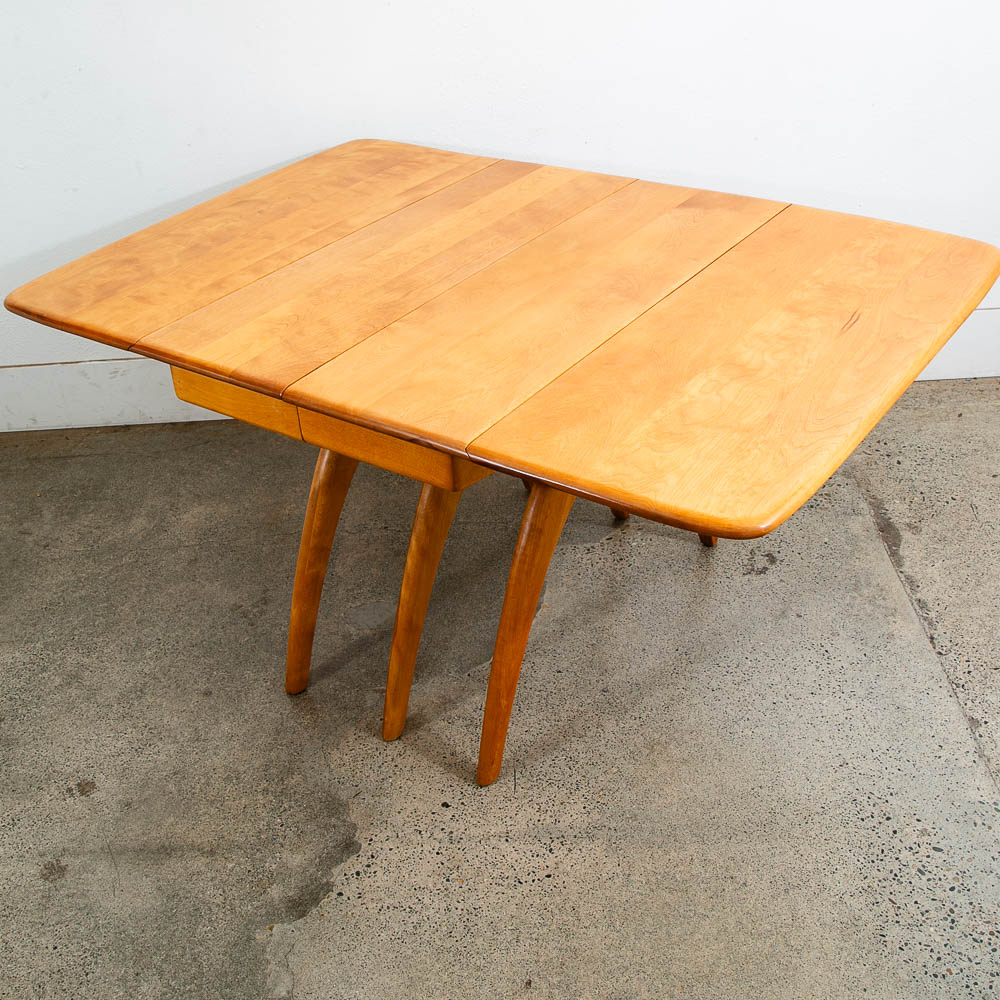 Mid Century Modern Dining Table Solid Wood Wishbone Drop Heywood Wakefield Leaf