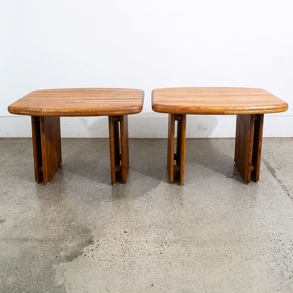 Mid Century Modern Side Tables Solid Oak Rectangular Butcher Block Coffee End - Image 5