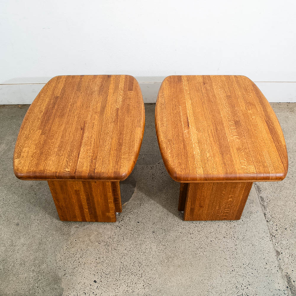 Mid Century Modern Side Tables Solid Oak Rectangular Butcher Block Coffee End - Image 2