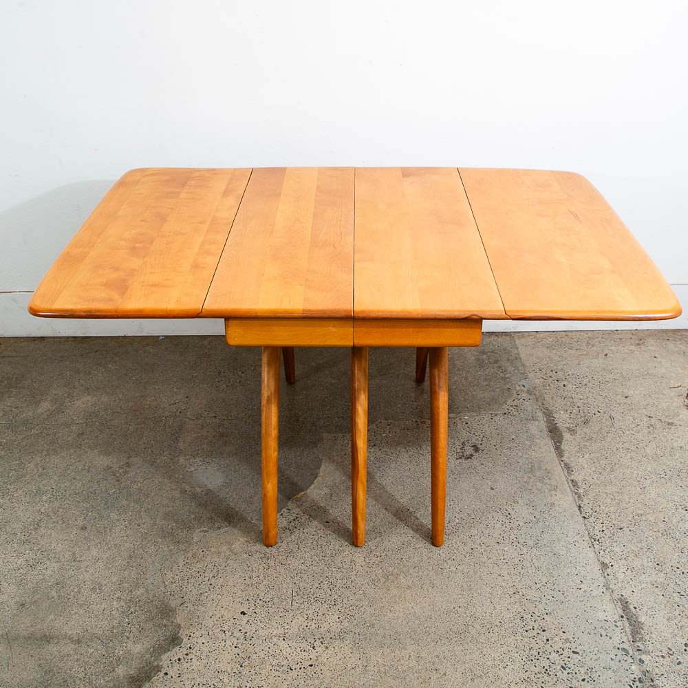 Mid Century Modern Dining Table Solid Wood Wishbone Drop Heywood Wakefield Leaf - Image 11