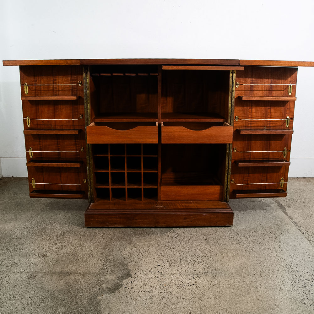 Mid Century Modern Cabinet Custom Bar Liquor Teak Marble Expanding Doors Wine - Image 4