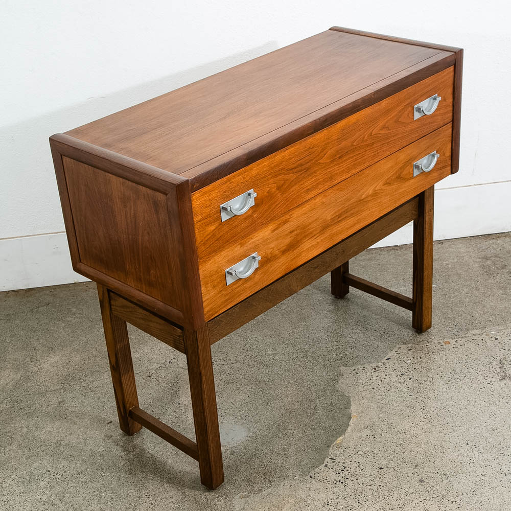 Mid Century Modern Cabinet Dresser 2 Drawer Walnut Chest Danish Tung Si Vintage - Image 12