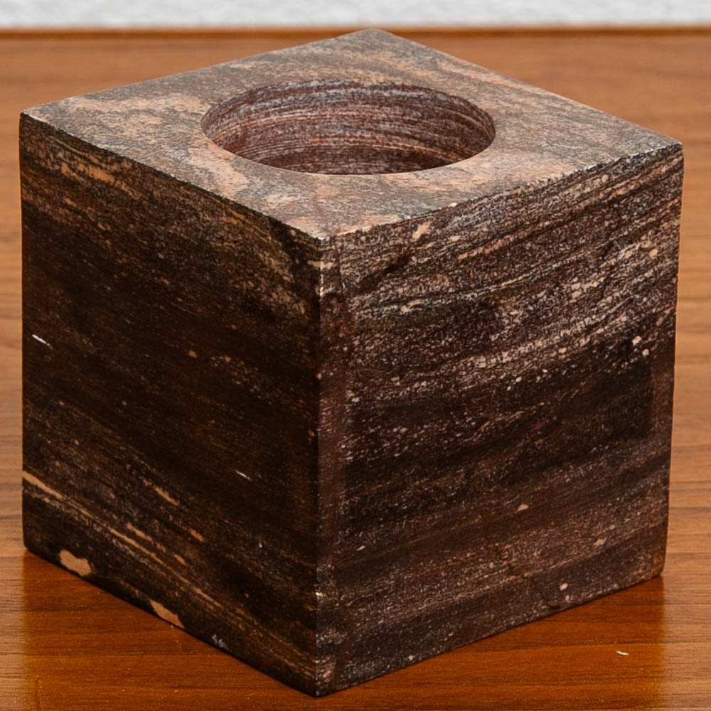 Mid Century Modern Art Cubed Marble Candleholders with Visible Veins Pair of Two - Image 9