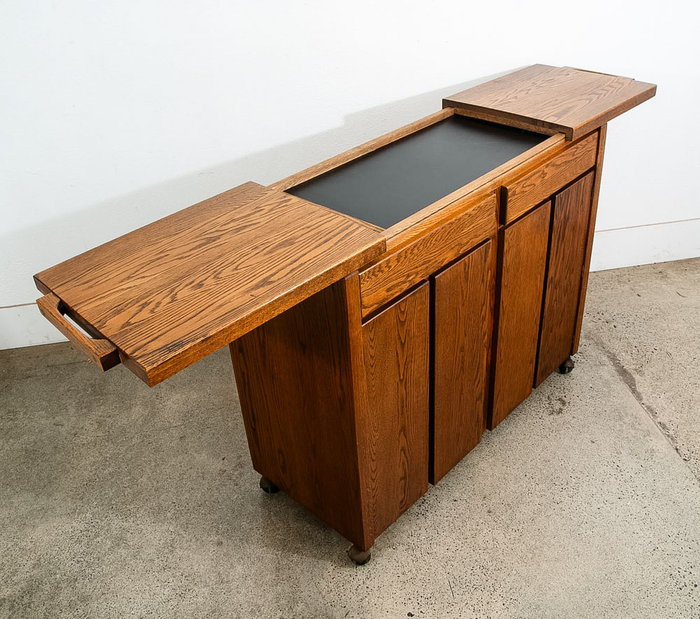 Mid Century Modern Bar Cart Cabinet Conant Ball Expanding Top Storage Rolling