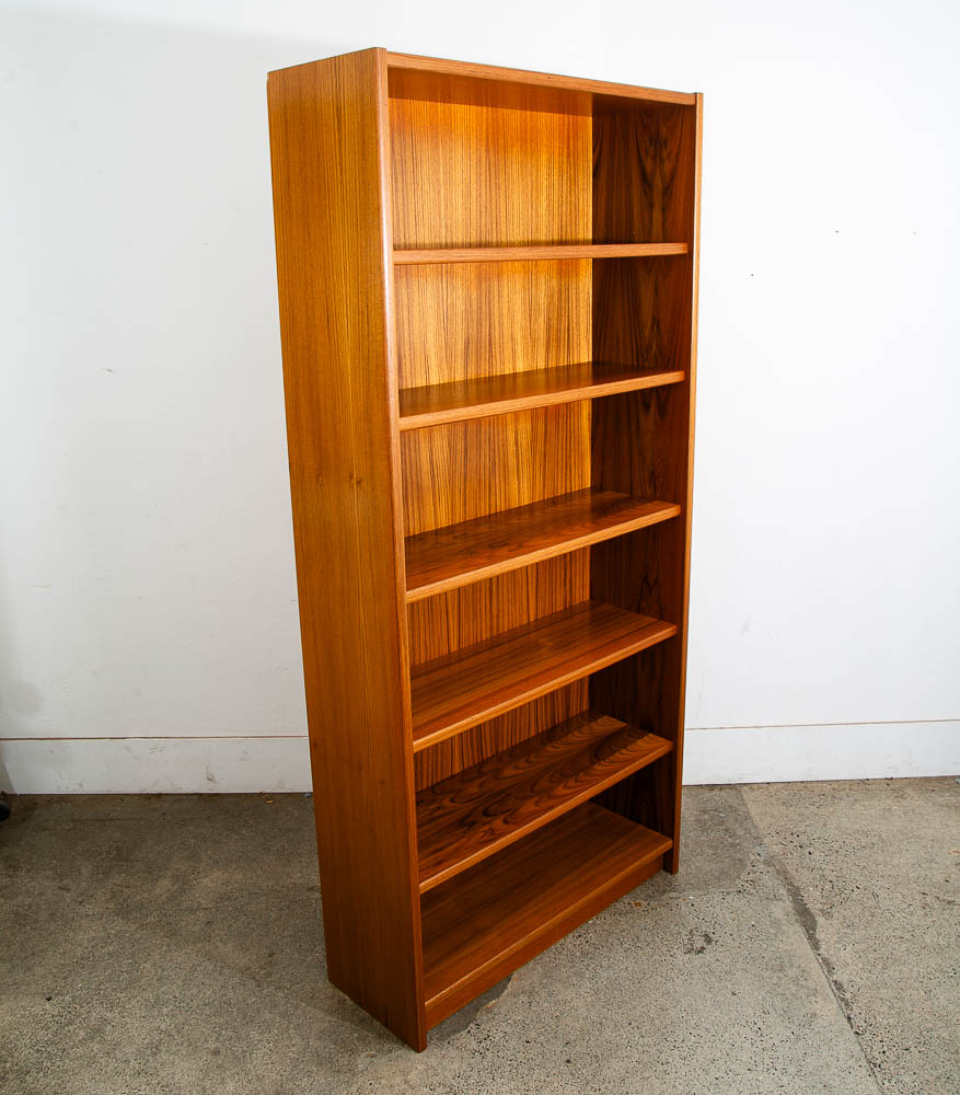 Mid Century Danish Modern Bookshelf Tall Teak Wood Shelving 6 Shelf 36" Wide Mcm