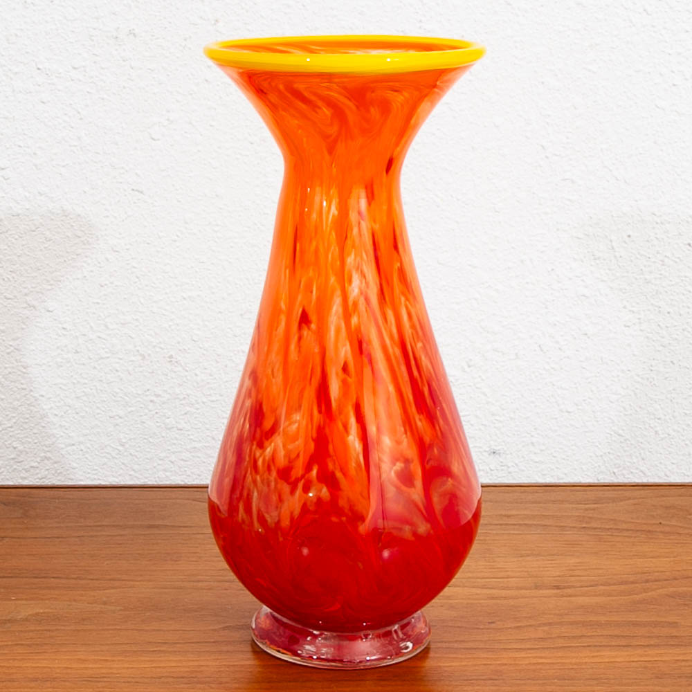 Mid Century Modern Kenneth Marin Handblown Art Glass Vase Orange Amber Tall Round - Image 9