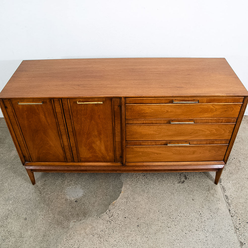Mid Century Modern Dresser Credenza 3 Drawer Drexel Pinnacle Mcm Walnut Cabinet - Image 5