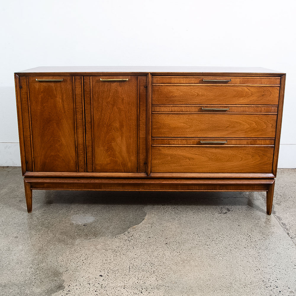 Mid Century Modern Dresser Credenza 3 Drawer Drexel Pinnacle Mcm Walnut Cabinet - Image 2