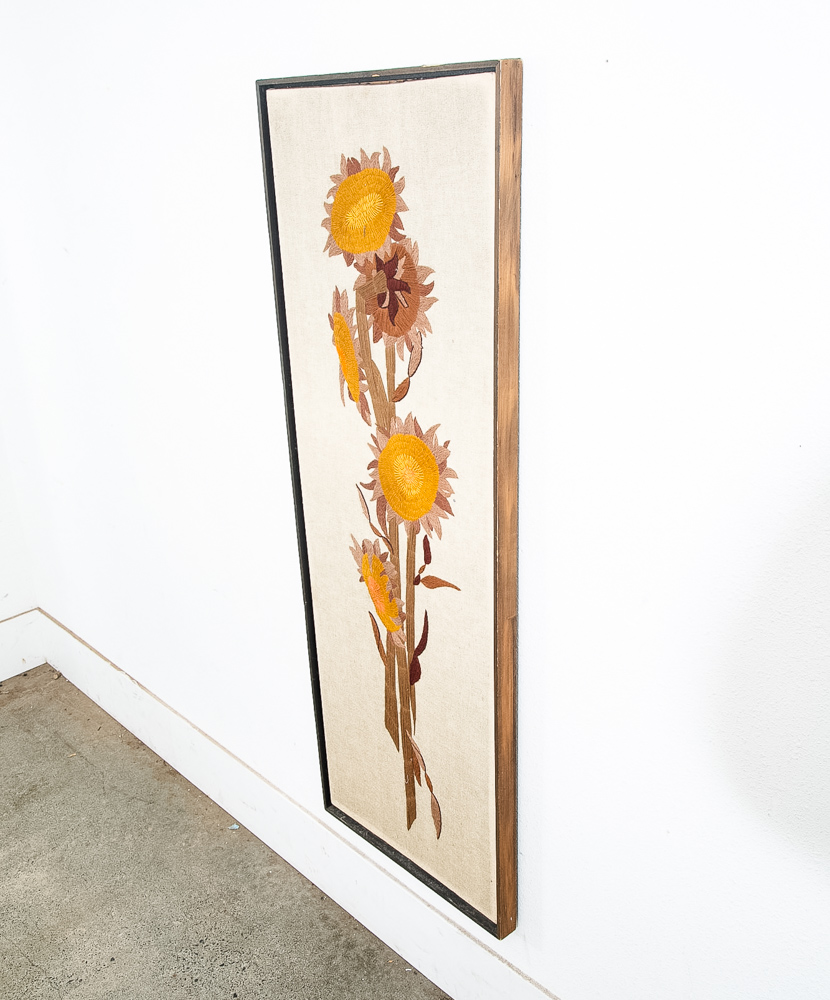 Mid Century Modern Vintage Tapestry Wall Hanging Hand Made Sunflowers Floral - Image 8
