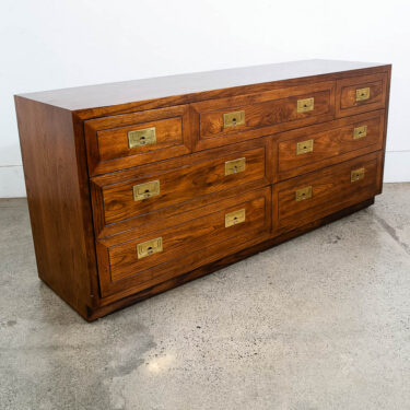 Mid Century Modern Credenza Dresser Scene One Henredon Campaign Dark Wood Brass