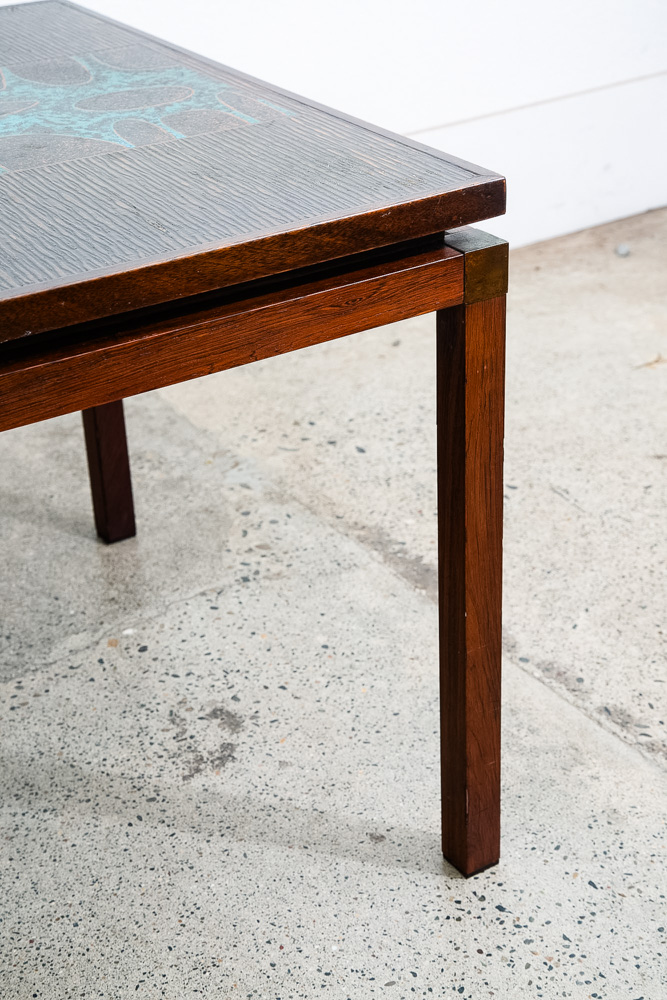 Mid Century Danish Modern Coffee Table Rosewood Copper Etched John Morkegaard - Image 4