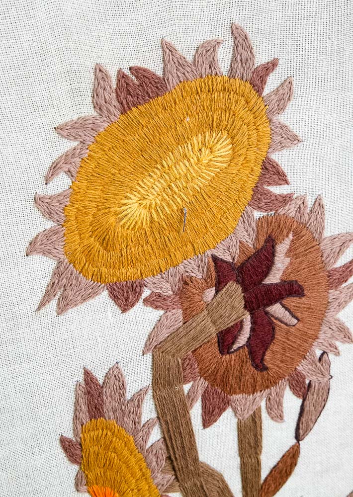 Mid Century Modern Vintage Tapestry Wall Hanging Hand Made Sunflowers Floral - Image 4