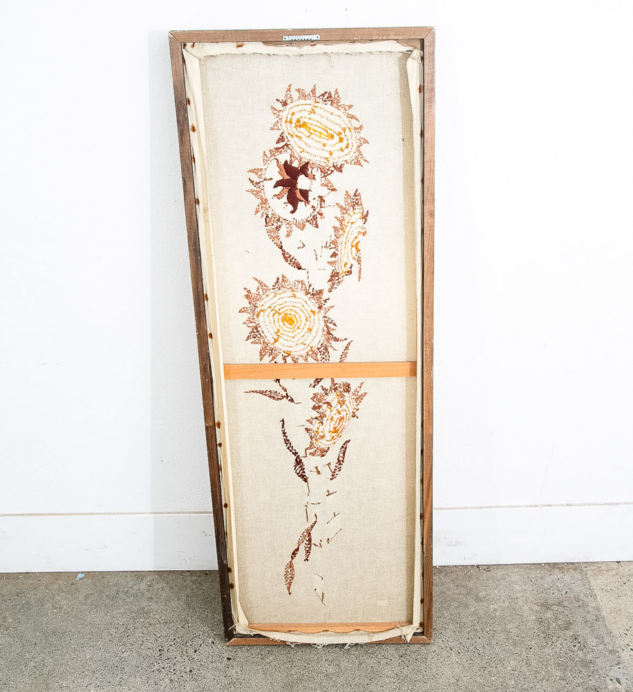 Mid Century Modern Vintage Tapestry Wall Hanging Hand Made Sunflowers Floral - Image 3