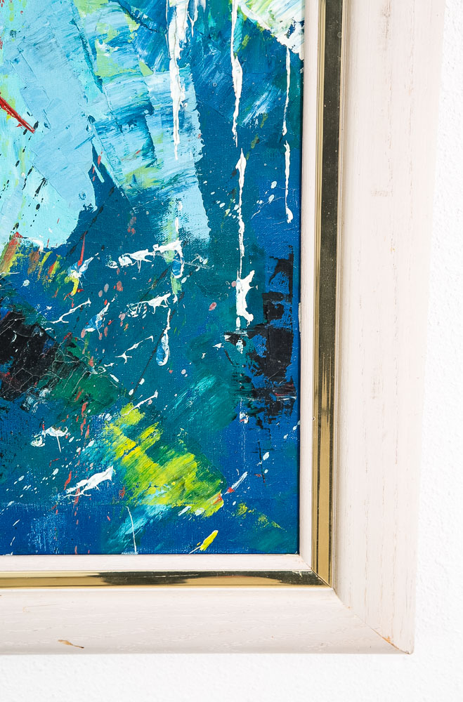 Mid Century Modern Oil Painting Abstract Expressionism Blue Green Black 36x31 - Image 5