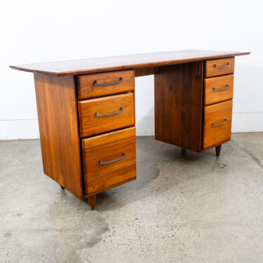Mid Century Modern Desk Solid Walnut Executive Office Ace Hi 6 Drawer Floating