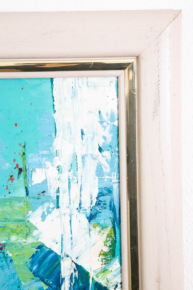 Mid Century Modern Oil Painting Abstract Expressionism Blue Green Black 36x31 - Image 4