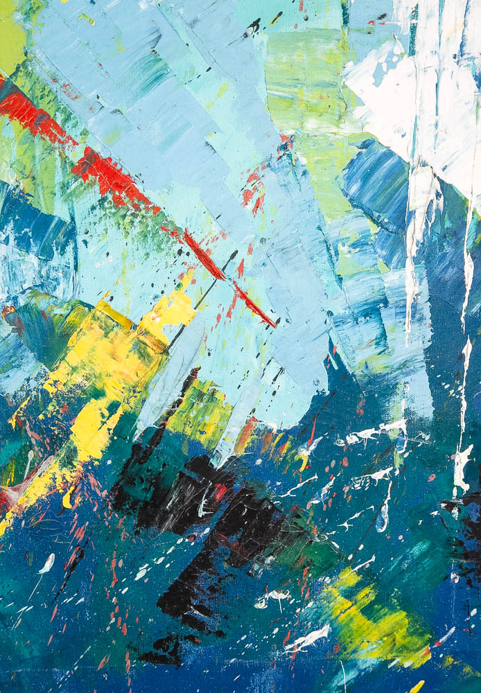 Mid Century Modern Oil Painting Abstract Expressionism Blue Green Black 36x31 - Image 11