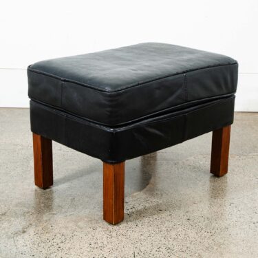 Mid Century Danish Modern Ottoman Footstool Wood Black Leather Cushion Mcm