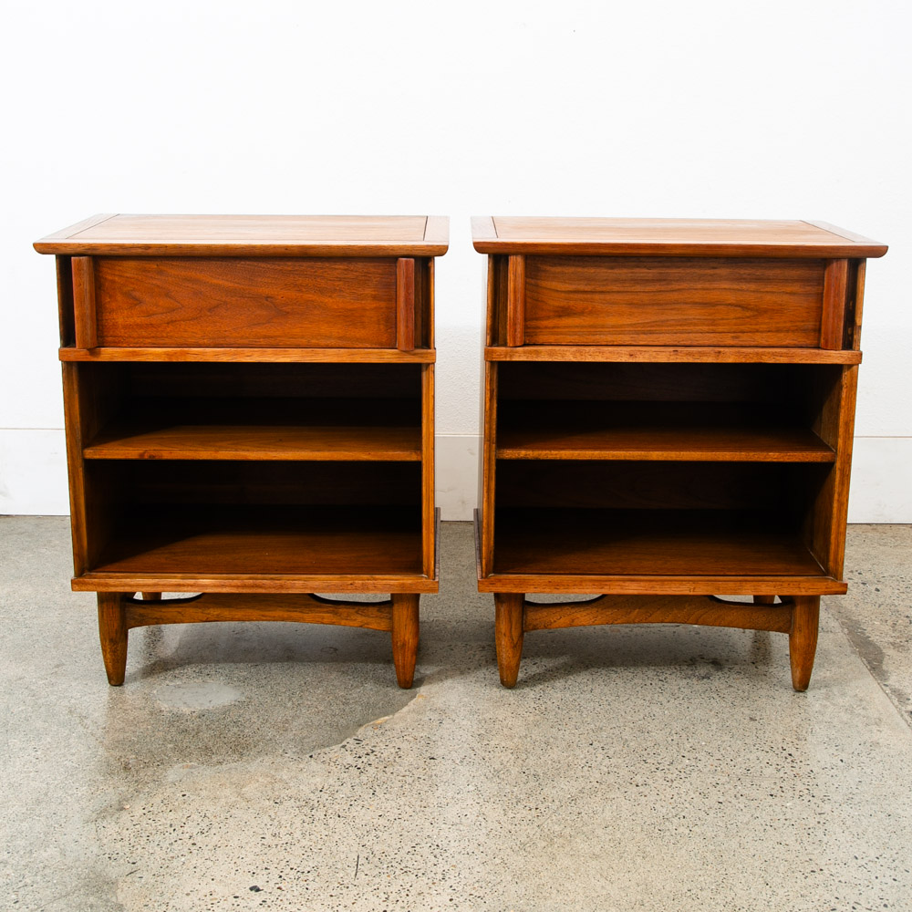 Mid Century Modern Nightstands End Side Tables Martinsville Walnut Wood Drawer - Image 2
