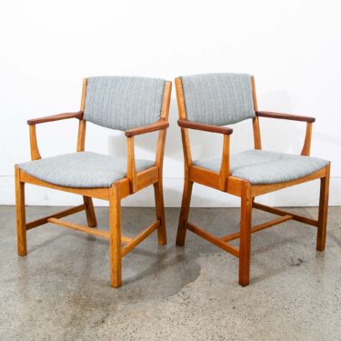 Mid Century Danish Modern Armchairs Dining Chairs Teak Gray Wool Oak Captain Mcm