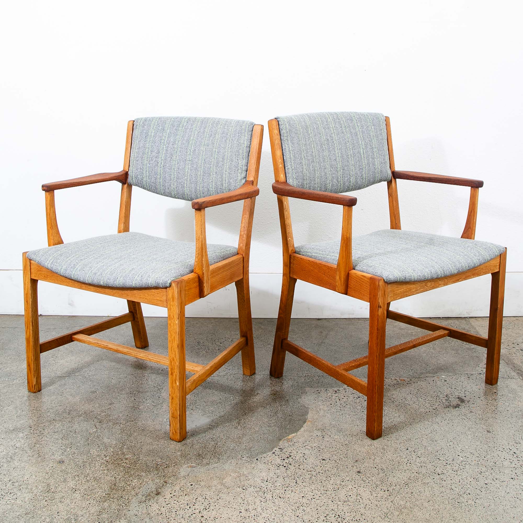 Mid Century Danish Modern Armchairs Dining Chairs Teak Gray Wool Oak Captain Mcm