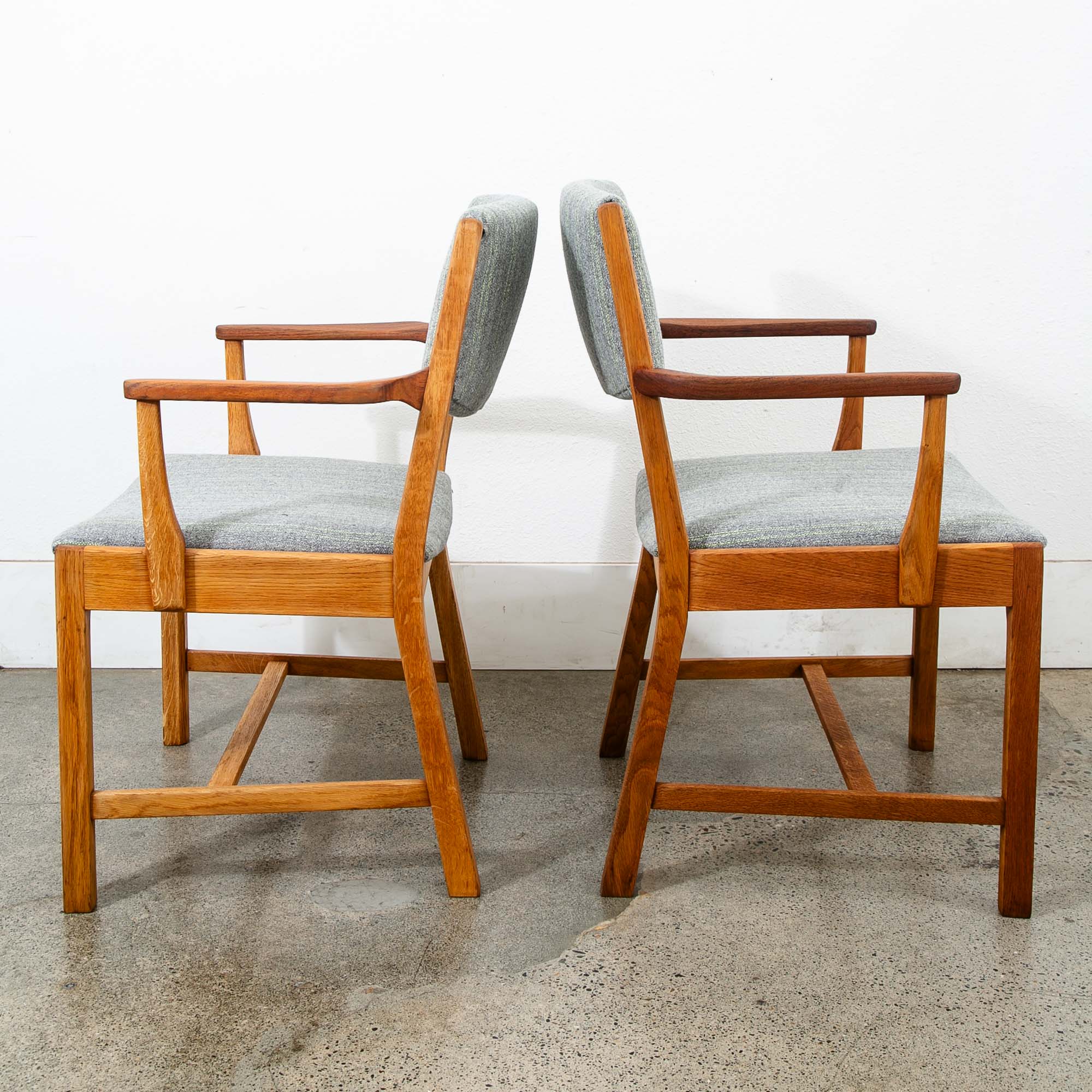 Mid Century Danish Modern Armchairs Dining Chairs Teak Gray Wool Oak Captain Mcm - Image 2