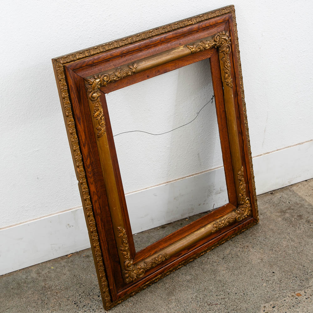 Antique Victorian Frame Picture Wall Framed Solid Oak Gold Gilt Brass Art 30x33 - Image 8