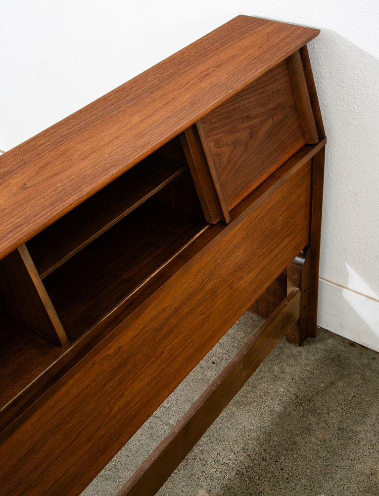 Mid Century Danish Modern Headboard King Bed Frame Walnut Sliding Doors Storage - Image 11