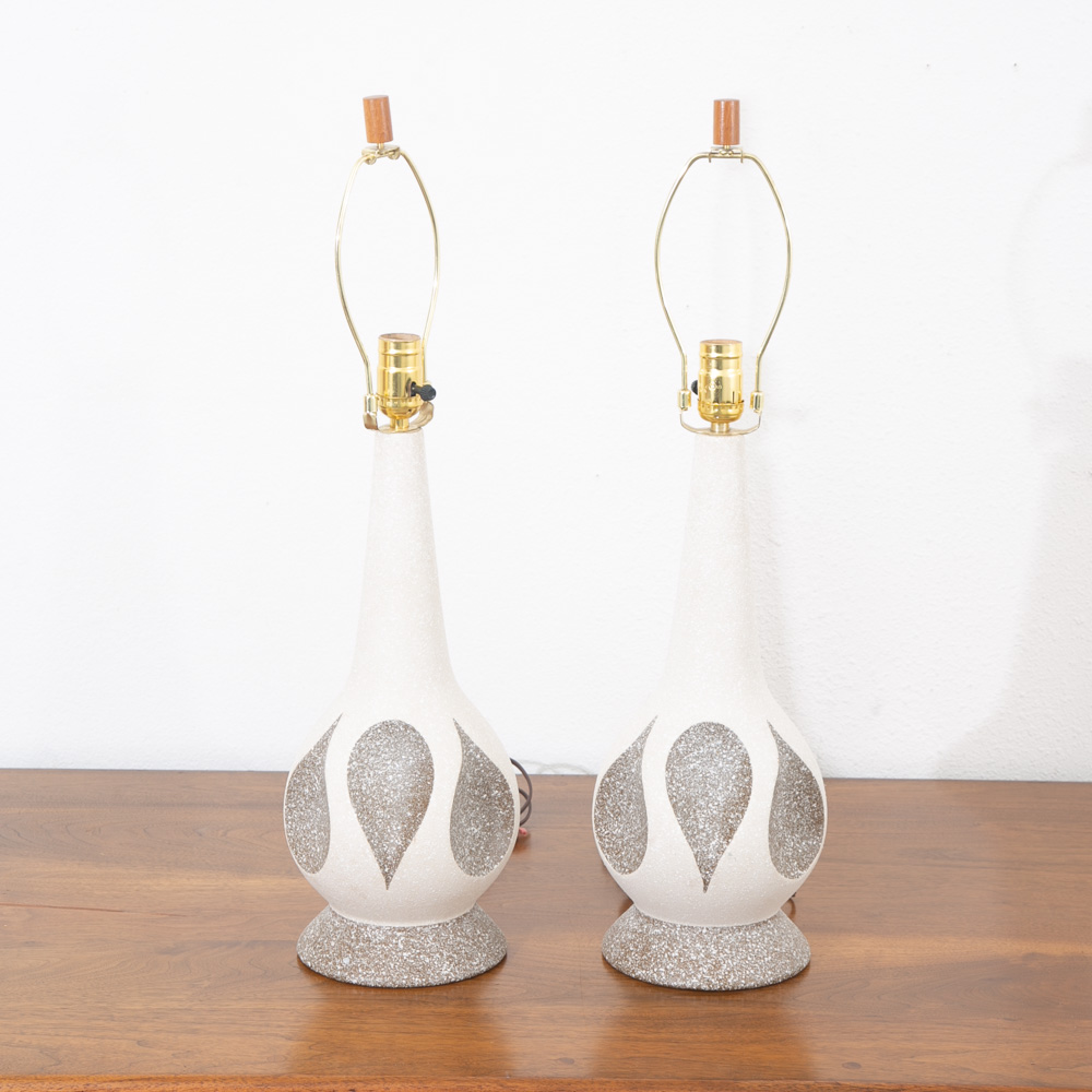 Mid Century Modern Lamp Set Table Light lighting Ceramic Grey White Working Mcm - Image 3