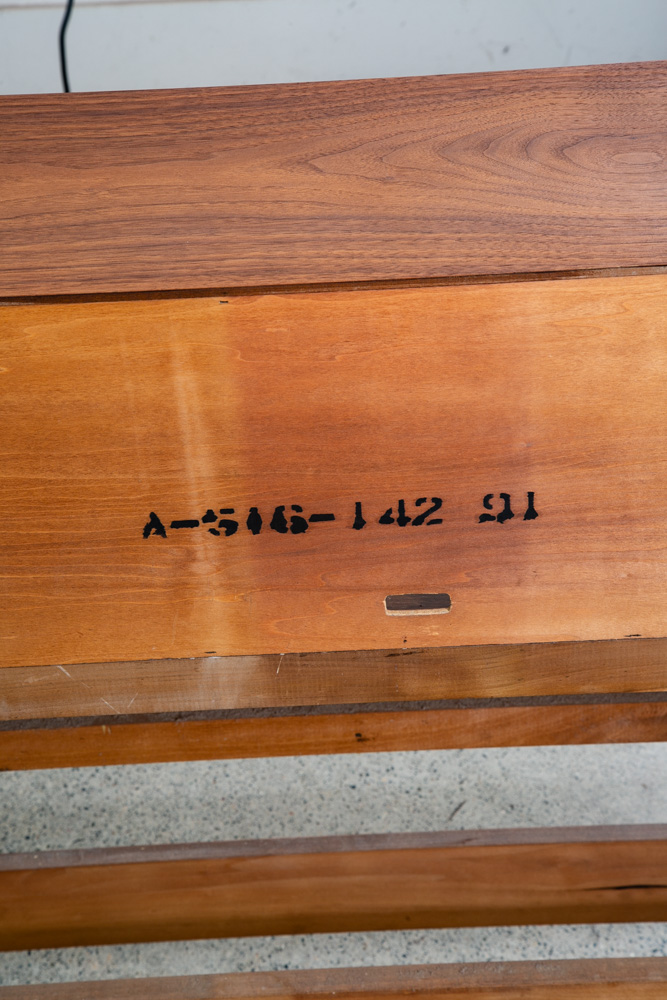 Mid Century Danish Modern Headboard King Bed Frame Walnut Sliding Doors Storage - Image 6