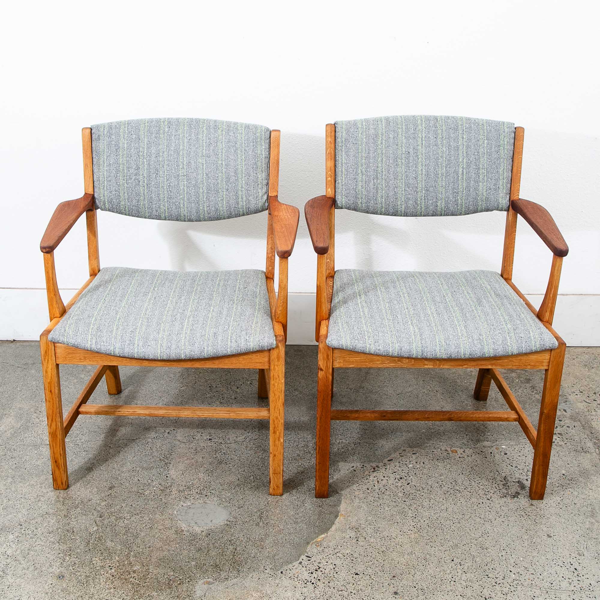 Mid Century Danish Modern Armchairs Dining Chairs Teak Gray Wool Oak Captain Mcm - Image 11
