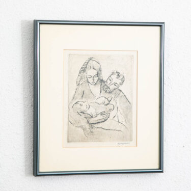 Mid Century Modern Drypoint Etching George Constant Man Woman and Child Signed