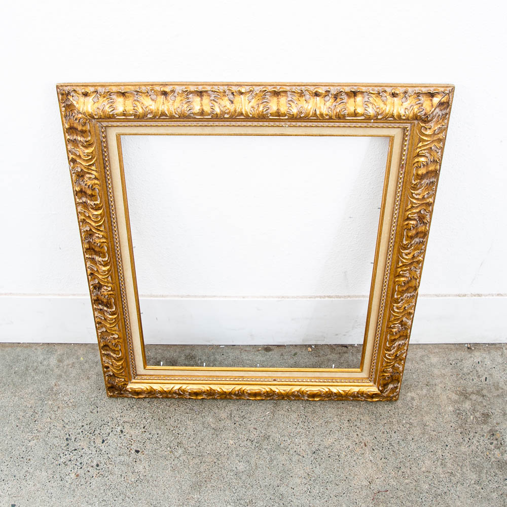 Antique Frame Picture Wall Framed Felt Gold Gilt Brass Art Floral 27.5x31.75 - Image 4
