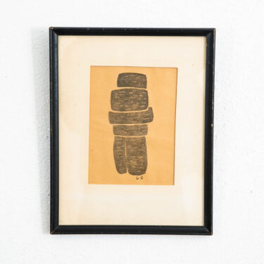 Mid Century Modern Abstract Form Block Print George Constant Black Ink Signed