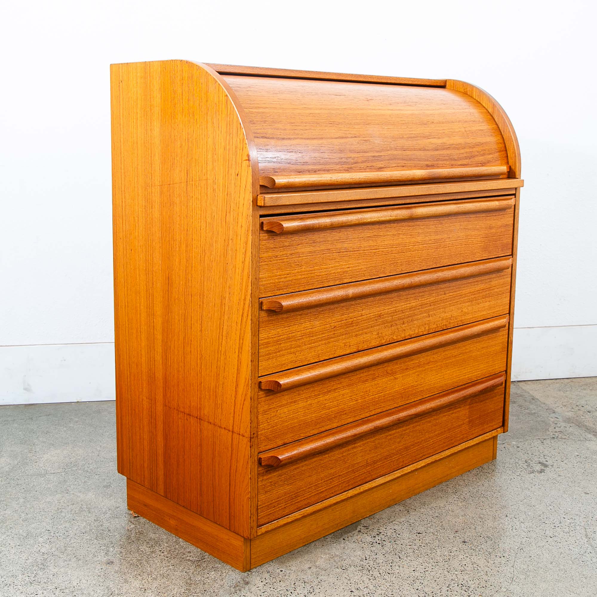 Mid Century Danish Modern Desk Rolltop Secretary Teak Wood Denmark Vintage