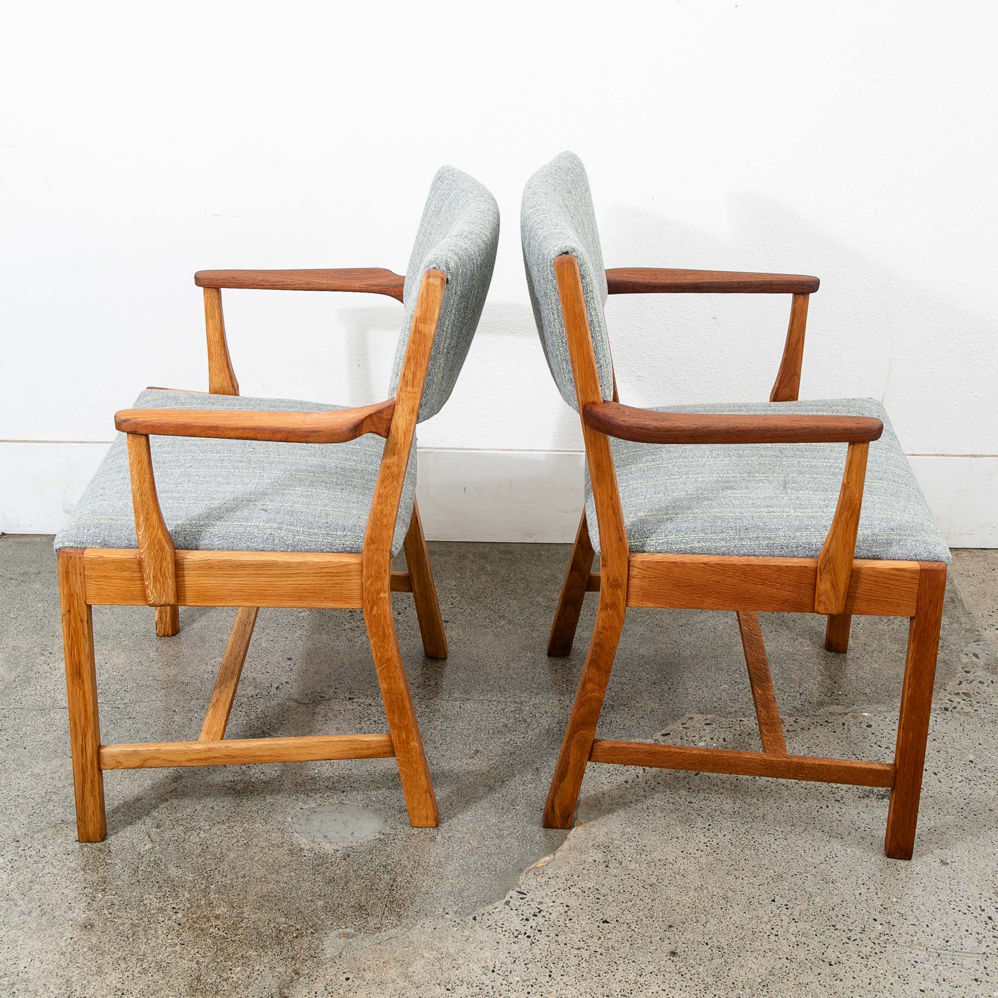 Mid Century Danish Modern Armchairs Dining Chairs Teak Gray Wool Oak Captain Mcm - Image 5