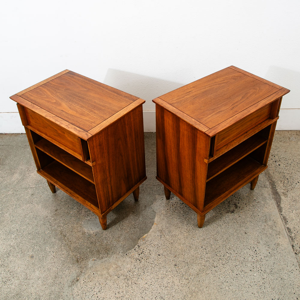 Mid Century Modern Nightstands End Side Tables Martinsville Walnut Wood Drawer - Image 7