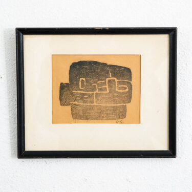 Mid Century Modern Abstract Form Block Print George Constant Black Ink Signed