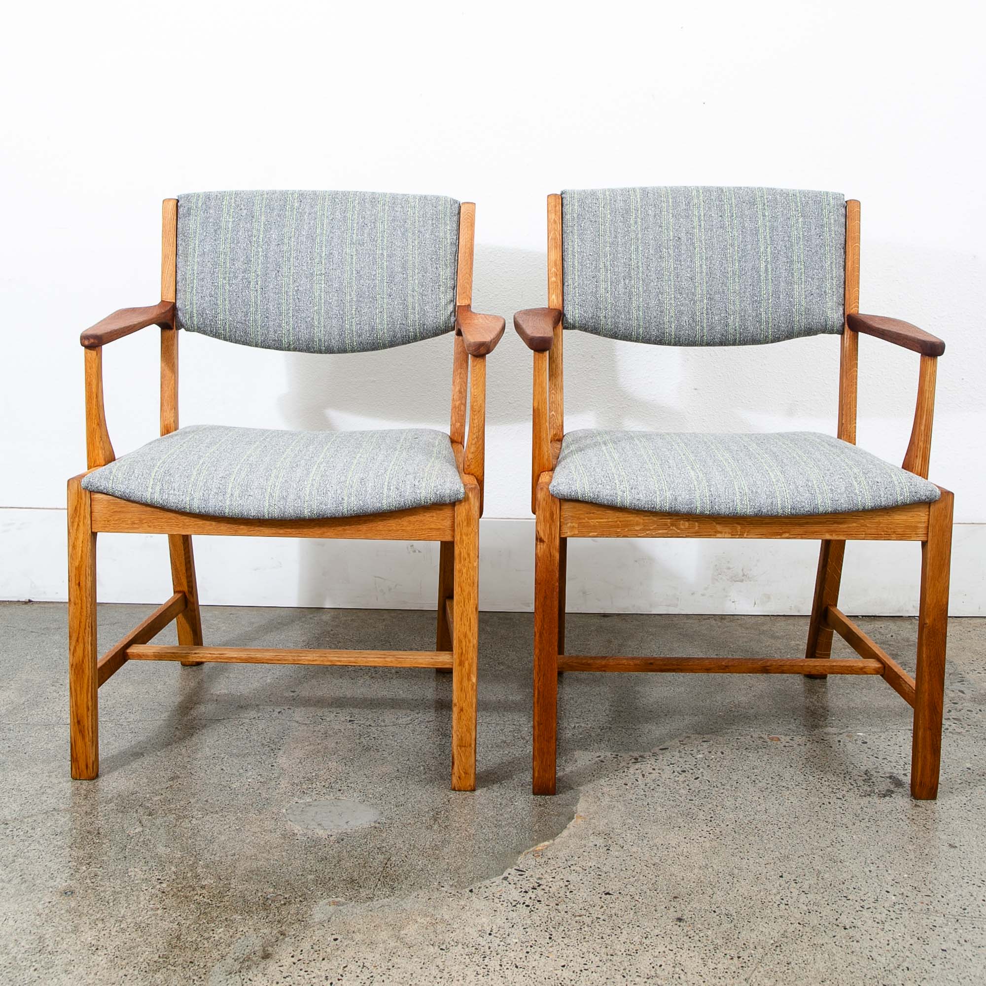 Mid Century Danish Modern Armchairs Dining Chairs Teak Gray Wool Oak Captain Mcm - Image 3