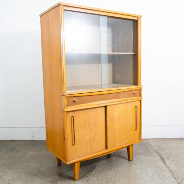 Mid Century Modern China Cabinet Hutch Meier Pohlmann Blonde Glass Doors Vintage