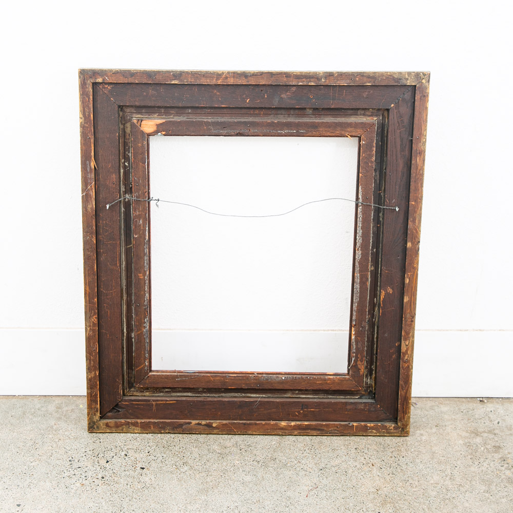 Antique Victorian Frame Picture Wall Framed Solid Oak Gold Gilt Brass Art 30x33 - Image 3