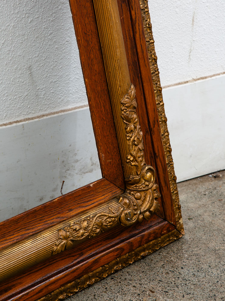 Antique Victorian Frame Picture Wall Framed Solid Oak Gold Gilt Brass Art 30x33 - Image 12