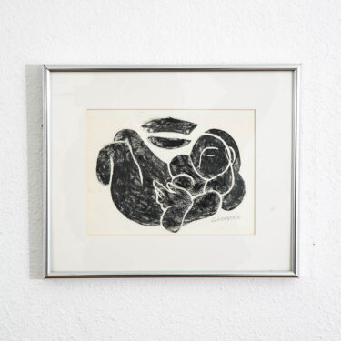 Mid Century Modern Reclining Nude Block Print George Constant Abstract Signed