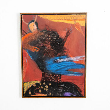 Mid Century Modern Painting Signed Abstract Portrait Red Black Vintage Demon Mcm