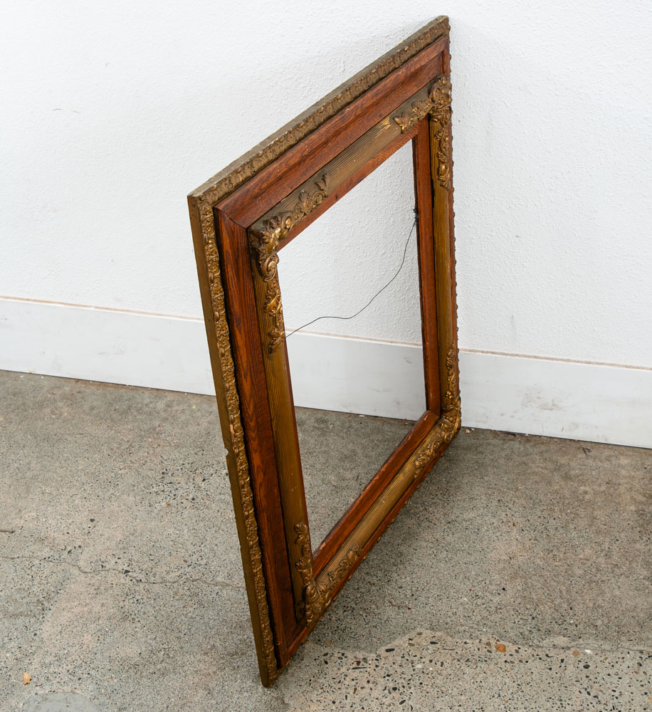 Antique Victorian Frame Picture Wall Framed Solid Oak Gold Gilt Brass Art 30x33 - Image 4