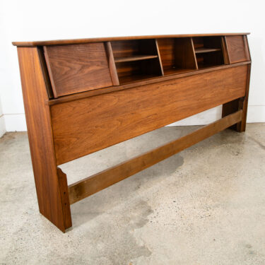 Mid Century Danish Modern Headboard King Bed Frame Walnut Sliding Doors Storage