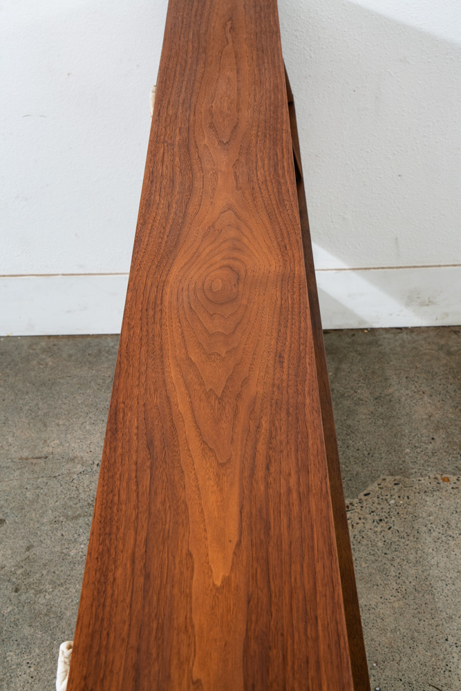 Mid Century Danish Modern Headboard King Bed Frame Walnut Sliding Doors Storage - Image 10