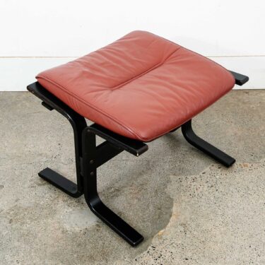 Mid Century Danish Modern Ottoman Footstool Red Leather Westnofa Norway Siesta